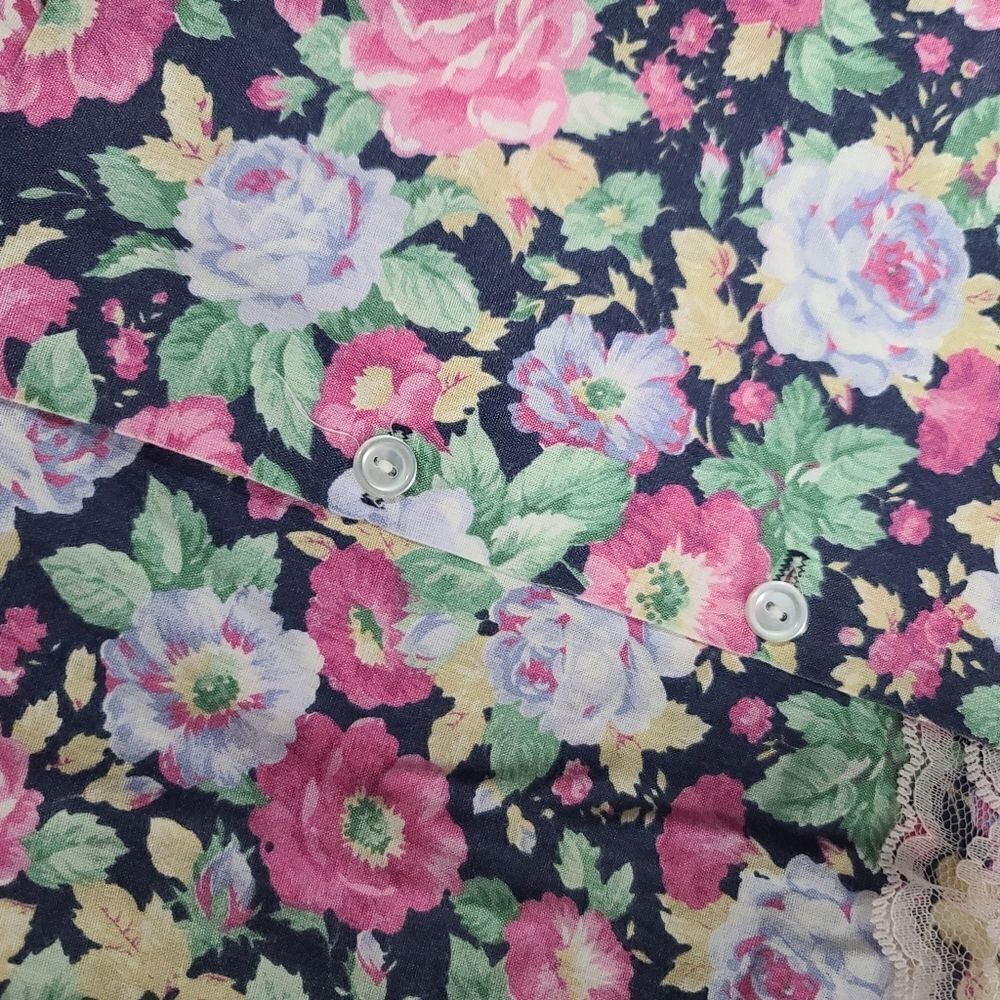 Vintage 80s 90s Girls Pink Colorful Floral Dress White Lace Collar 4T - Picture 5 of 9